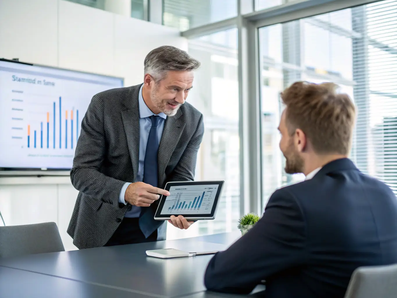 A professional investor analyzing property data on a tablet, with a focus on key financial metrics and investment potential, symbolizing data-driven decision-making.